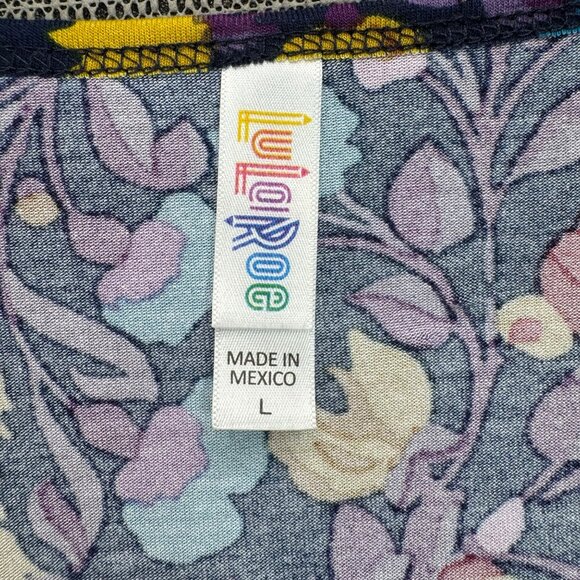 LuLaRoe Floral A-Line Womens Size L Top Short Sleeve Blue Multicolor - Picture 4 of 7